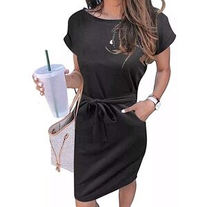 MEROKEETY Tie Front Black Dress Short Sleeve Large Casual Dark Lolita NWT Go…